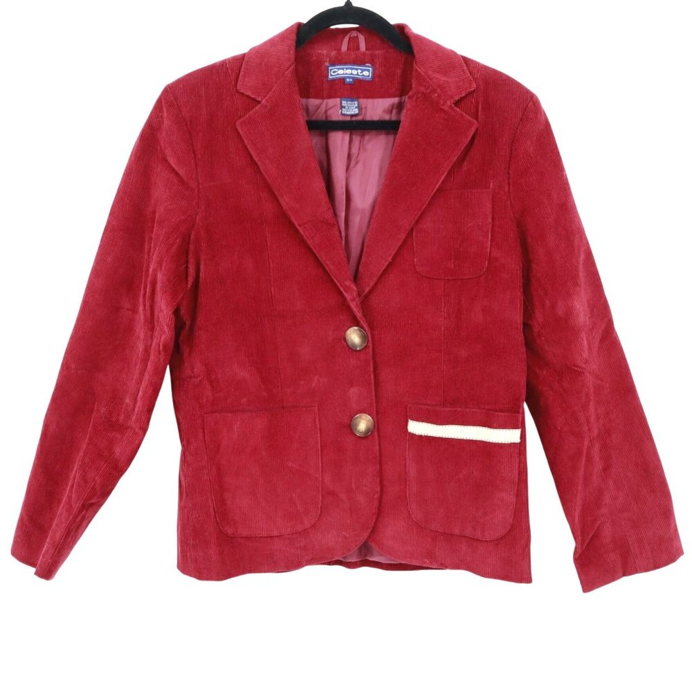 Celeste Corduroy‎ Blazer Womens 13/14 Red Rich Auntie Core Timeless Country Club